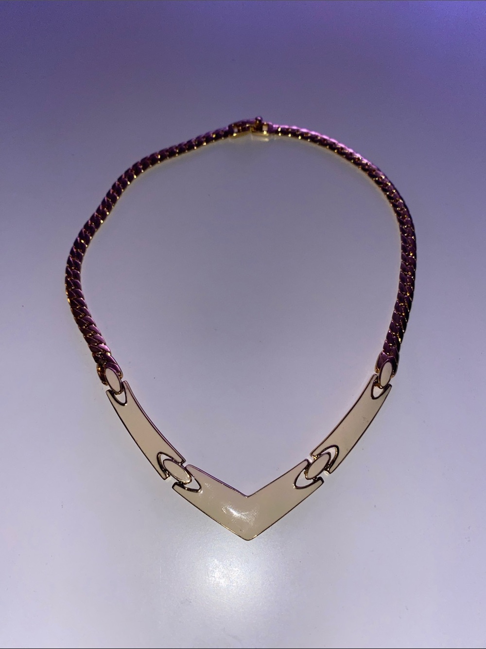 Monet Vintage Cream V-Plate Gold Tone Necklace